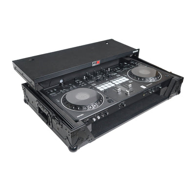 ProX XS-DDJREV5WLTBLLED - ATA Flight Style Road Case For Pioneer DDJ-REV5 DJ Controller with Laptop Shelf 1U Rack Space Wheels and LED Black Finish