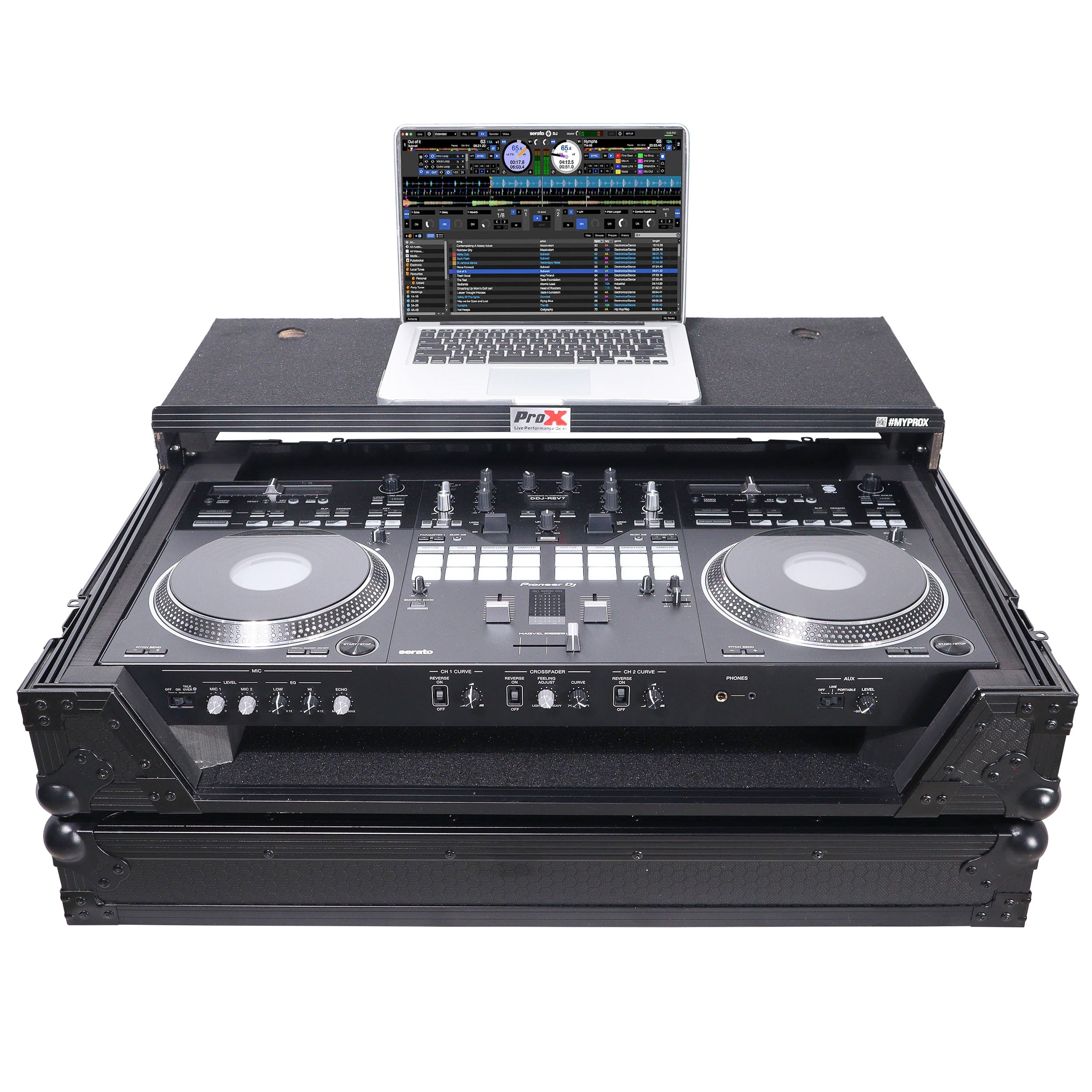 ProX XS-DDJREV7WLTBL - ATA Style Flight Case for Pioneer DDJ-REV7 DJ Controller with Laptop Shelf Wheels and 1U Rackspace Black Finish
