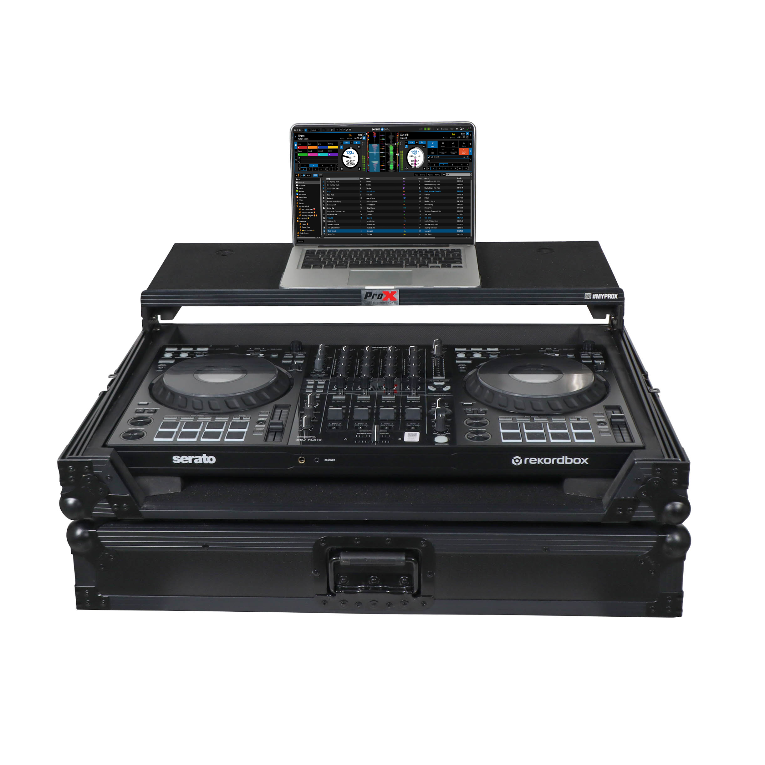 ProX XS-FLX10LTBL - Pioneer DDJ-FLX10 or DDJ-GRV6 with Sliding Laptop Shelf ATA Flight Style Road Case Black Finish Slim Case