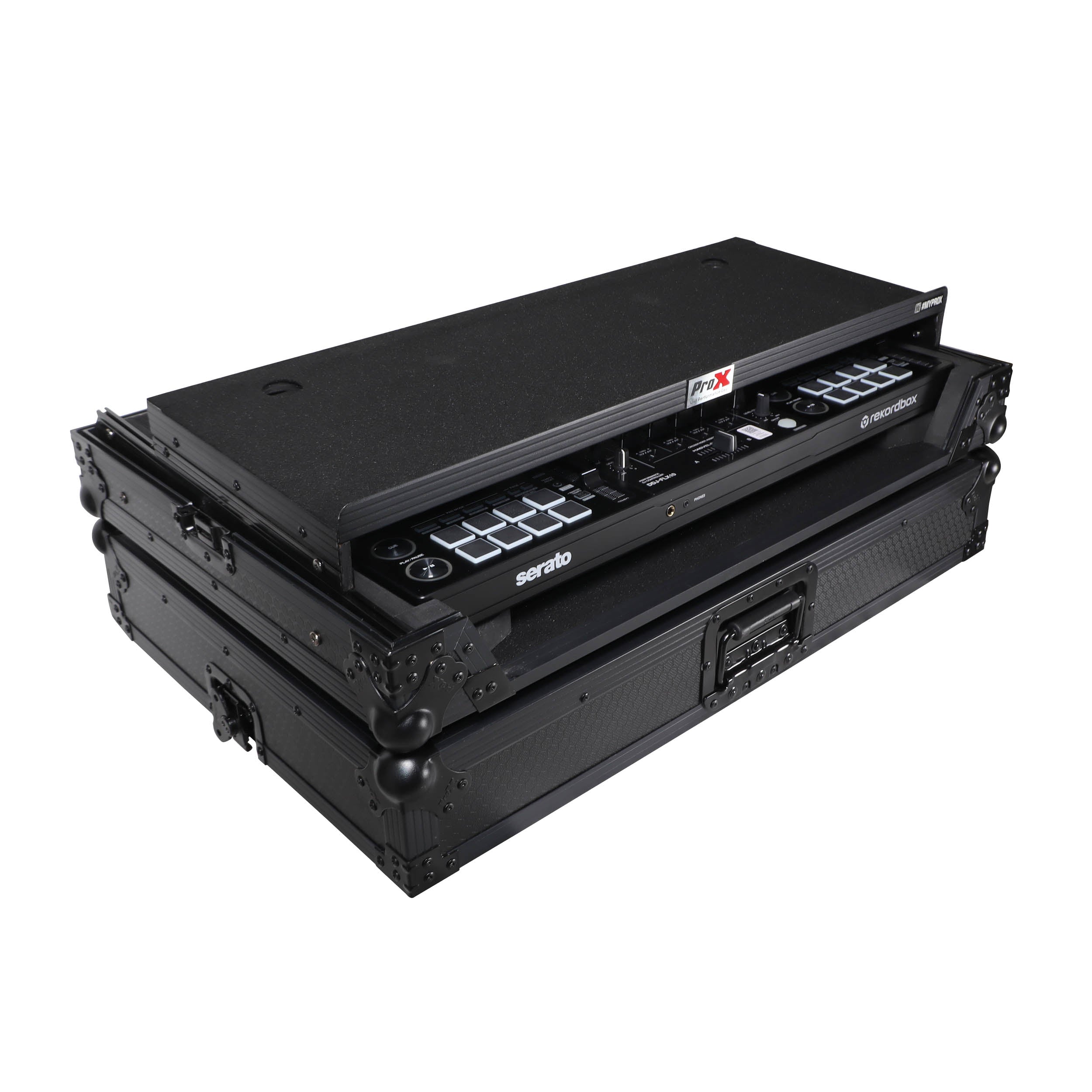 ProX XS-FLX10LTBL - Pioneer DDJ-FLX10 or DDJ-GRV6 with Sliding Laptop Shelf ATA Flight Style Road Case Black Finish Slim Case