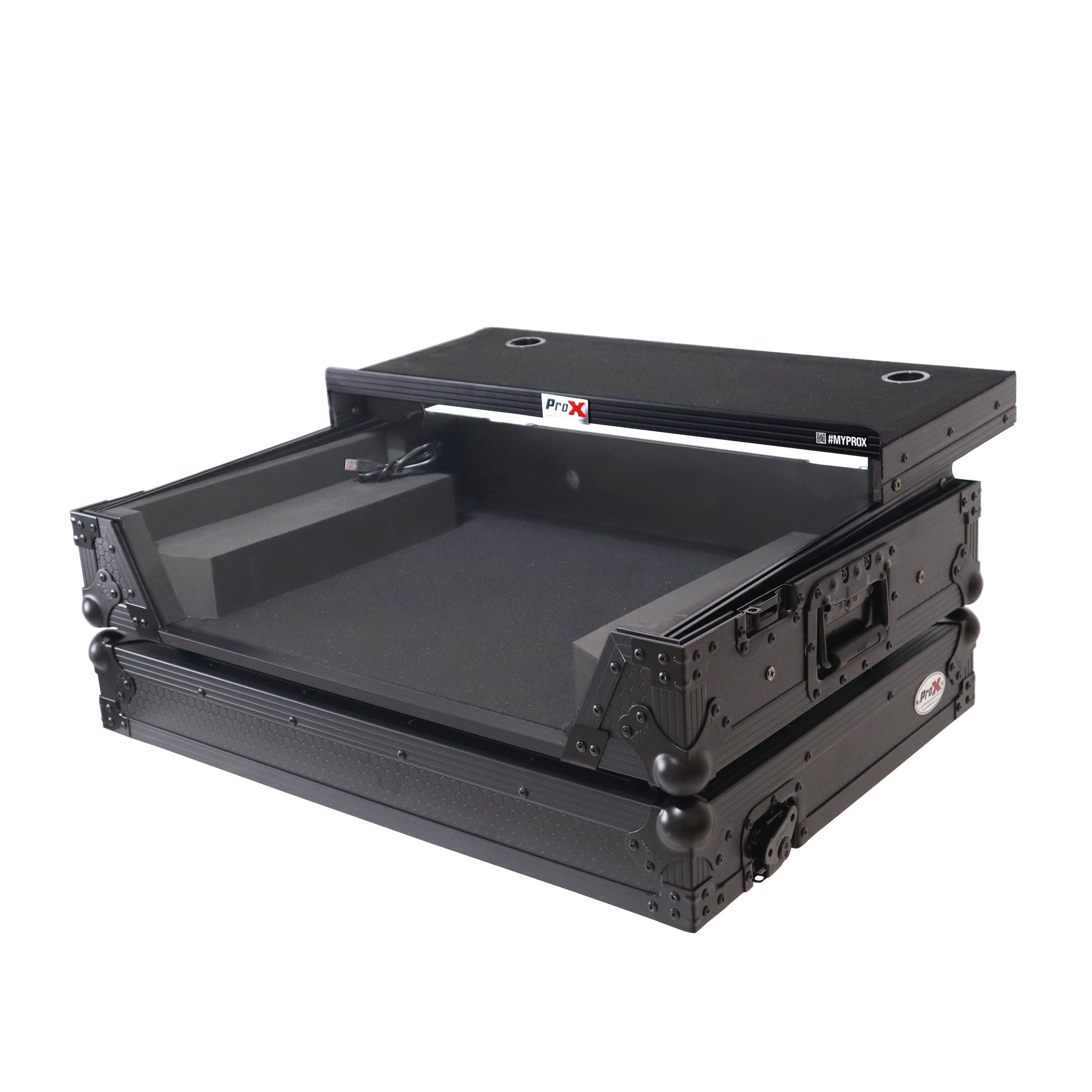 ProX XS-MIXON8 LTBL LED - ATA Flight Style Road Case For Mixon 8 Pro with Laptop Shelf and LED Black Finish