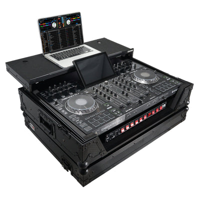 ProX XS-PRIME4WLTBL - ATA Flight Case For Denon PRIME 4 DJ Controller with Laptop Shelf 1U Rack Space and Wheels - Black