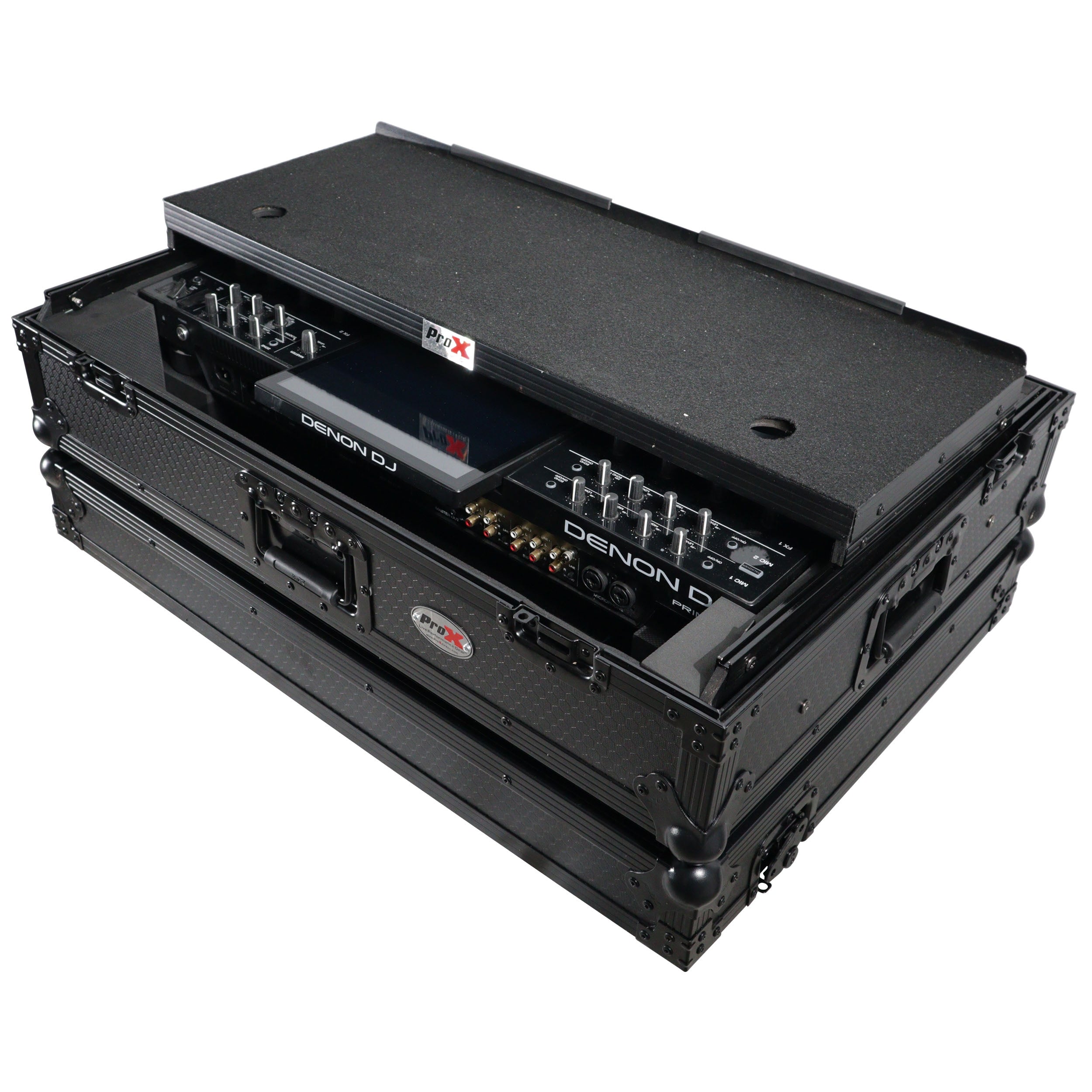ProX XS-PRIME4WLTBL - ATA Flight Case For Denon PRIME 4 DJ Controller with Laptop Shelf 1U Rack Space and Wheels - Black