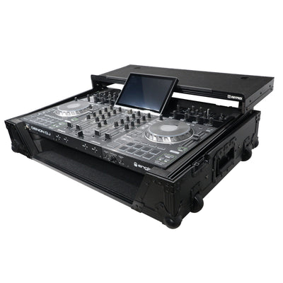 ProX XS-PRIME4WLTBL - ATA Flight Case For Denon PRIME 4 DJ Controller with Laptop Shelf 1U Rack Space and Wheels - Black