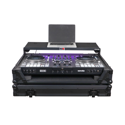 ProX XS-RANEFOURWLTBLLED - ATA Flight Style Road Case For RANE Four or RANE Performer DJ Controller with Laptop Shelf 1U Rack Space LED and Wheels - Black