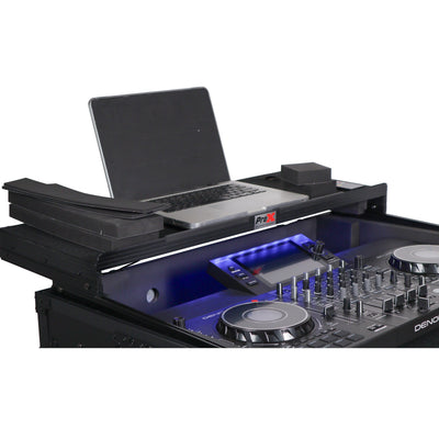 ProX XS-SCLIVE4WLTBLLED - ATA Flight Style Road Case For Denon SC Live 4 Controller with Laptop Shelf 1U Rack Space RGB LED Black Finish