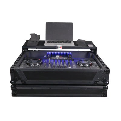 ProX XS-SCLIVE4WLTBLLED - ATA Flight Style Road Case For Denon SC Live 4 Controller with Laptop Shelf 1U Rack Space RGB LED Black Finish