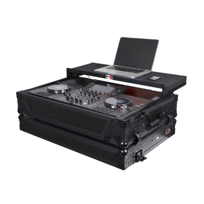 ProX XS-SCLIVE4WLTBLLED - ATA Flight Style Road Case For Denon SC Live 4 Controller with Laptop Shelf 1U Rack Space RGB LED Black Finish