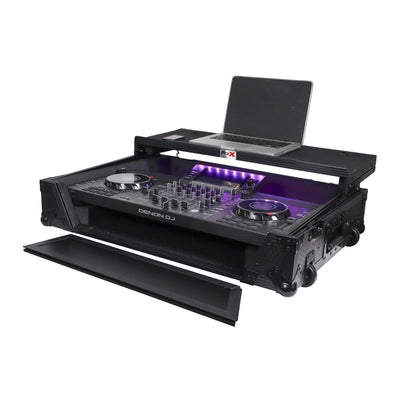 ProX XS-SCLIVE4WLTBLLED - ATA Flight Style Road Case For Denon SC Live 4 Controller with Laptop Shelf 1U Rack Space RGB LED Black Finish