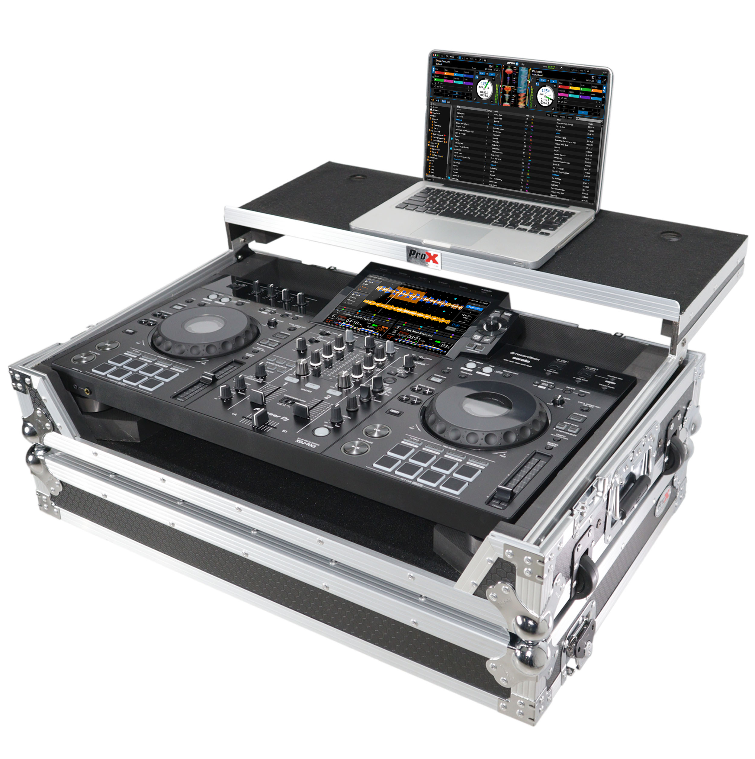 ProX XS-XDJRX3WLT - ATA Flight Case ATA Flight Case For Pioneer DDJ-REV5 XDJ-RX3 DJ Controller with Laptop Shelf 1U Rack Space and Wheels
