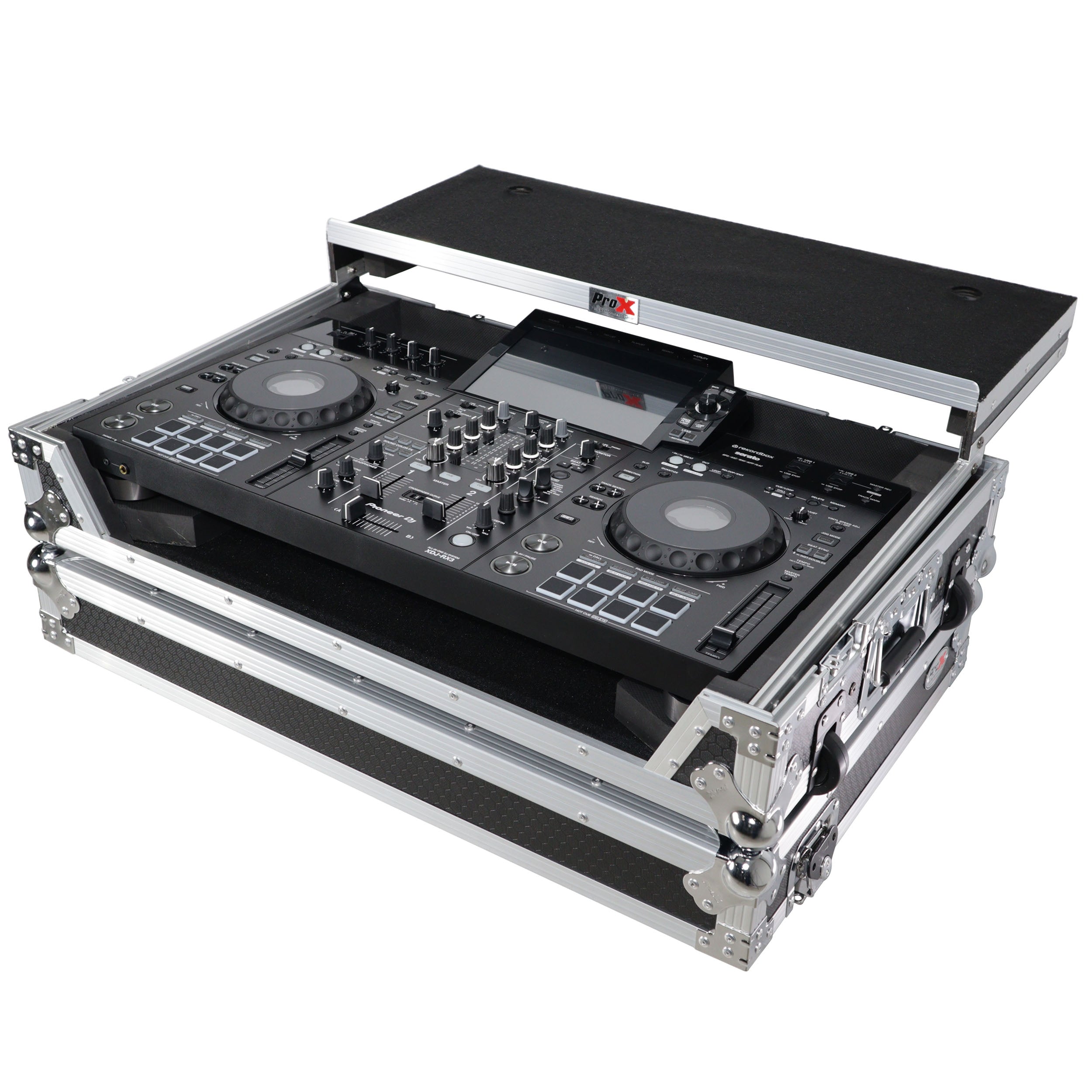 ProX XS-XDJRX3WLT - ATA Flight Case ATA Flight Case For Pioneer DDJ-REV5 XDJ-RX3 DJ Controller with Laptop Shelf 1U Rack Space and Wheels
