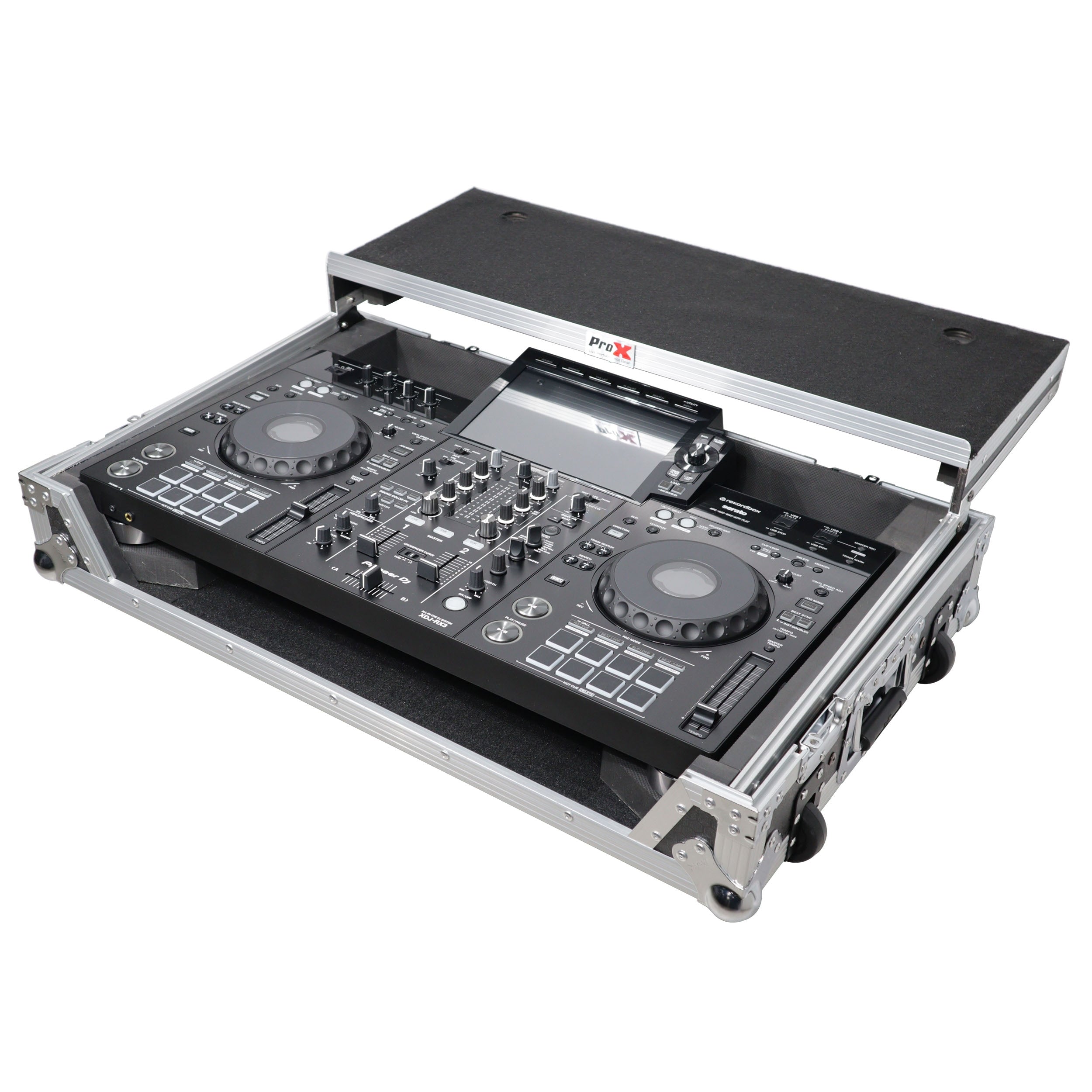 ProX XS-XDJRX3WLT - ATA Flight Case ATA Flight Case For Pioneer DDJ-REV5 XDJ-RX3 DJ Controller with Laptop Shelf 1U Rack Space and Wheels