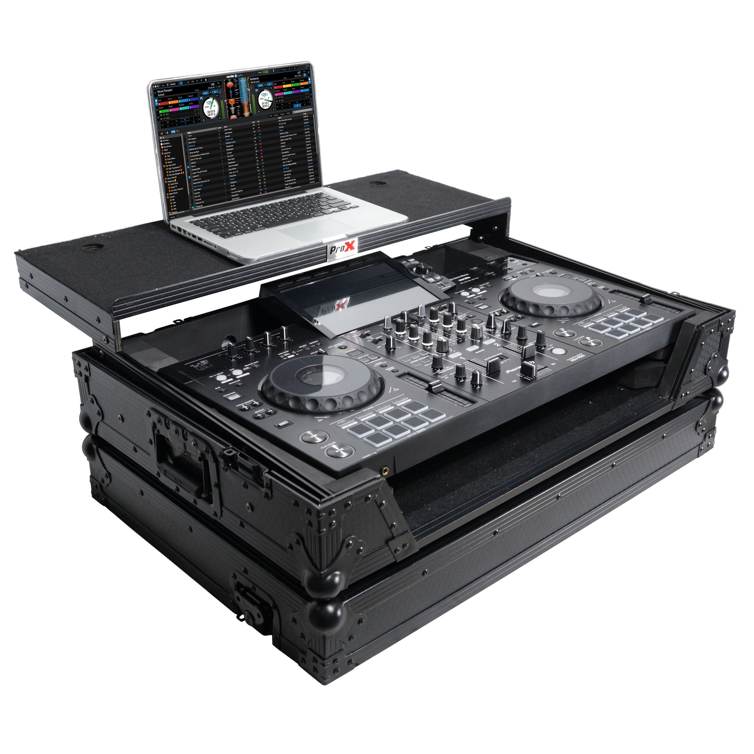 ProX XS-XDJRX3WLTBL - ATA Style DJ Controller Case for Pioneer DDJ-REV5 XDJ-RX3 RX2 Case with Laptop Shelf and Wheels | Black Finish