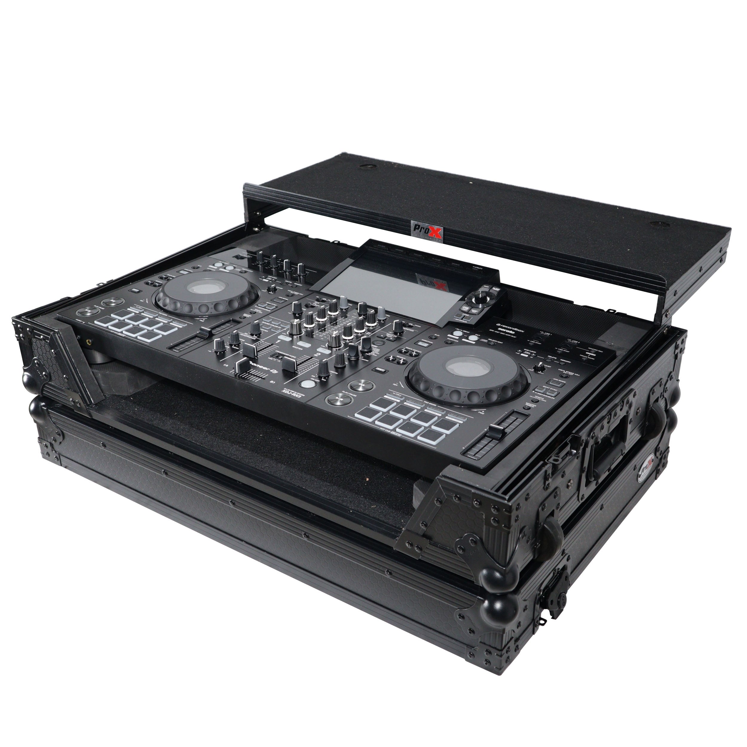 ProX XS-XDJRX3WLTBL - ATA Style DJ Controller Case for Pioneer DDJ-REV5 XDJ-RX3 RX2 Case with Laptop Shelf and Wheels | Black Finish