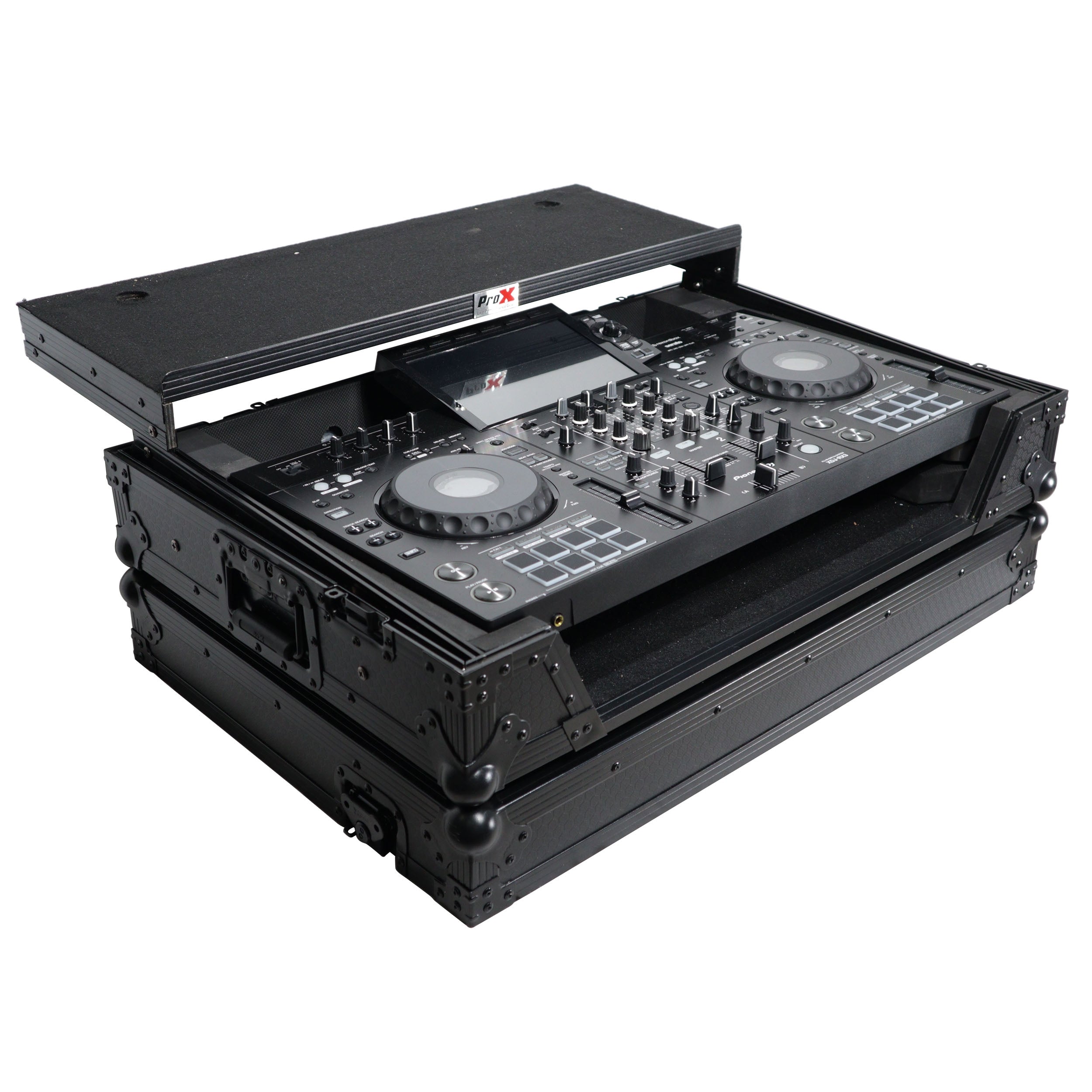 ProX XS-XDJRX3WLTBL - ATA Style DJ Controller Case for Pioneer DDJ-REV5 XDJ-RX3 RX2 Case with Laptop Shelf and Wheels | Black Finish
