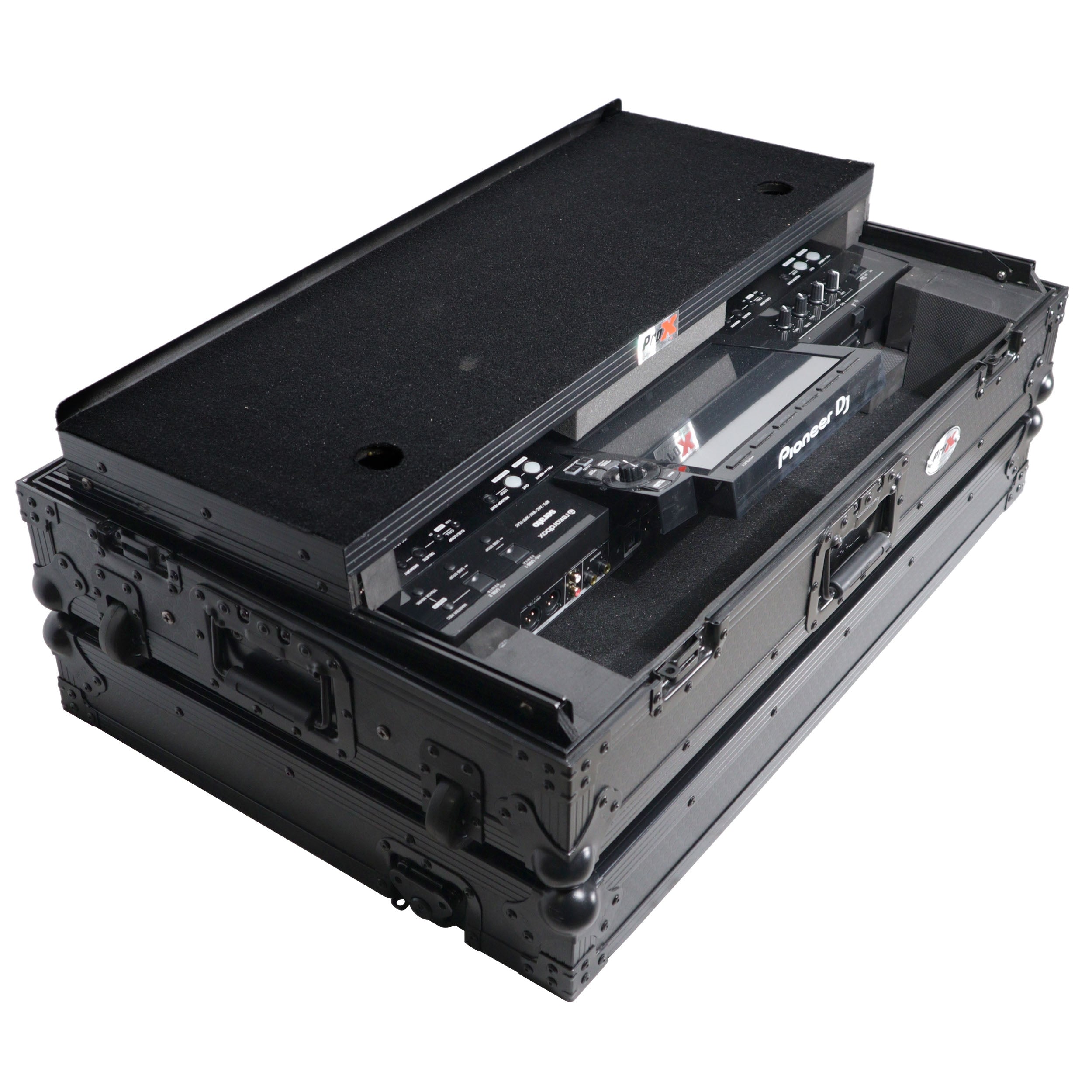 ProX XS-XDJRX3WLTBL - ATA Style DJ Controller Case for Pioneer DDJ-REV5 XDJ-RX3 RX2 Case with Laptop Shelf and Wheels | Black Finish