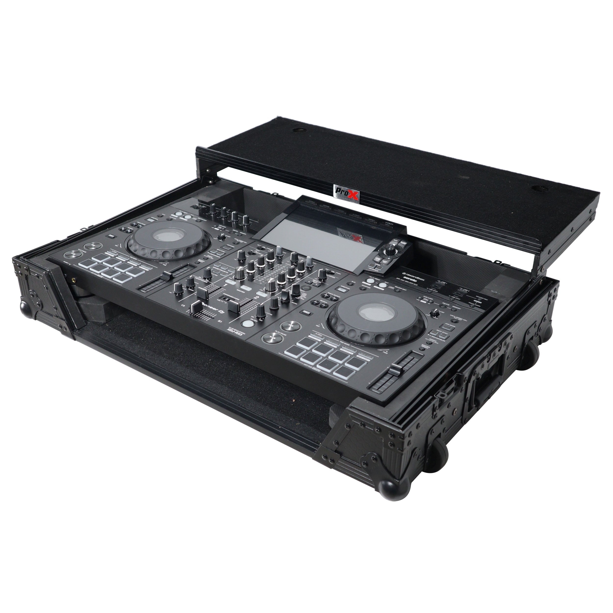 ProX XS-XDJRX3WLTBL - ATA Style DJ Controller Case for Pioneer DDJ-REV5 XDJ-RX3 RX2 Case with Laptop Shelf and Wheels | Black Finish