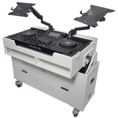 ProX XZF-UCXXWHITE - Flip-Ready Hydraulic DJ Flight Case For Pioneer DDJ-REV7 XDJ-XZ Opus Quad with Wheels and 2x Laptop Trays (White)