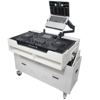 ProX XZF-UCXXWHITE - Flip-Ready Hydraulic DJ Flight Case For Pioneer DDJ-REV7 XDJ-XZ Opus Quad with Wheels and 2x Laptop Trays (White)