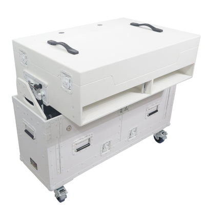 ProX XZF-UCXXWHITE - Flip-Ready Hydraulic DJ Flight Case For Pioneer DDJ-REV7 XDJ-XZ Opus Quad with Wheels and 2x Laptop Trays (White)