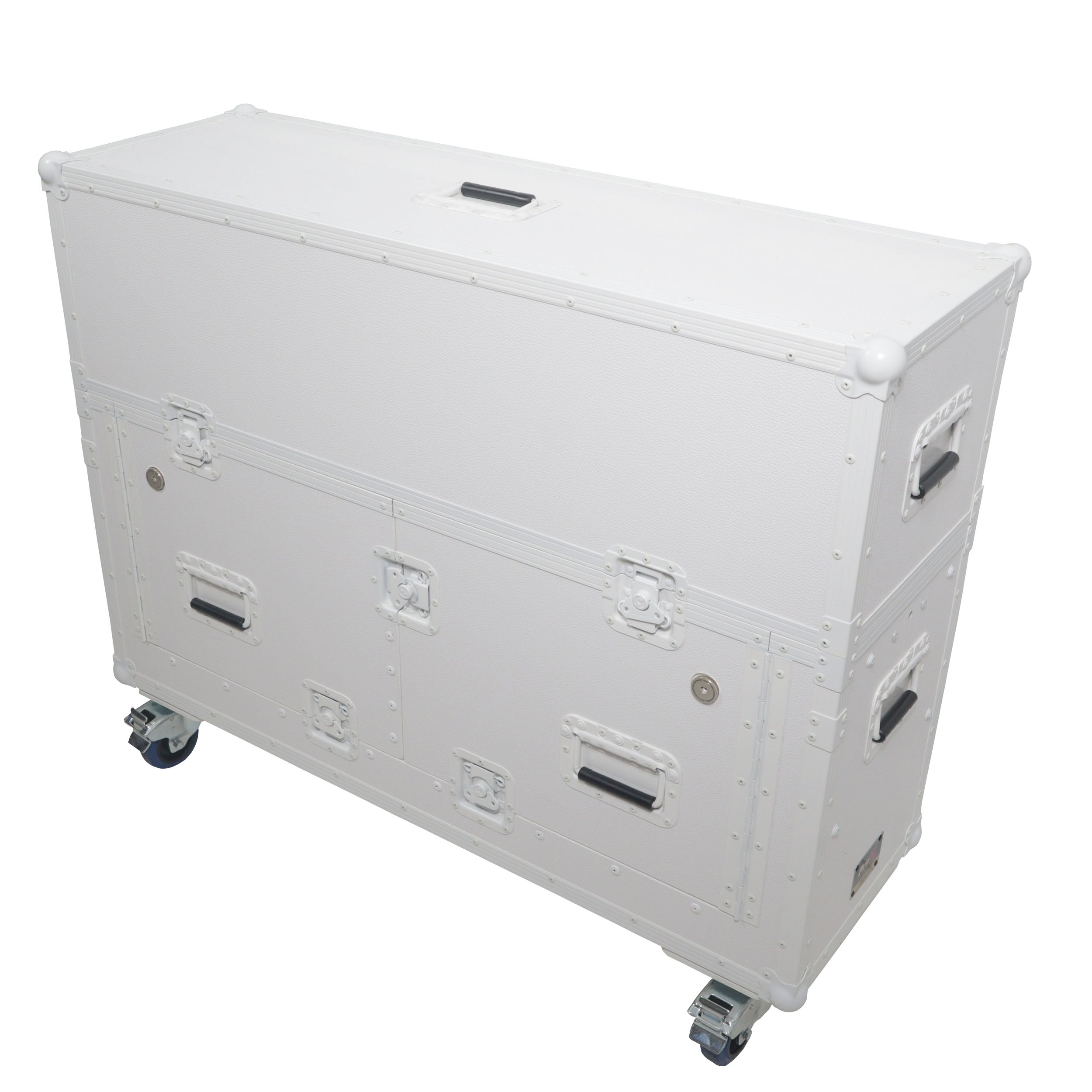ProX XZF-UCXXWHITE - Flip-Ready Hydraulic DJ Flight Case For Pioneer DDJ-REV7 XDJ-XZ Opus Quad with Wheels and 2x Laptop Trays (White)