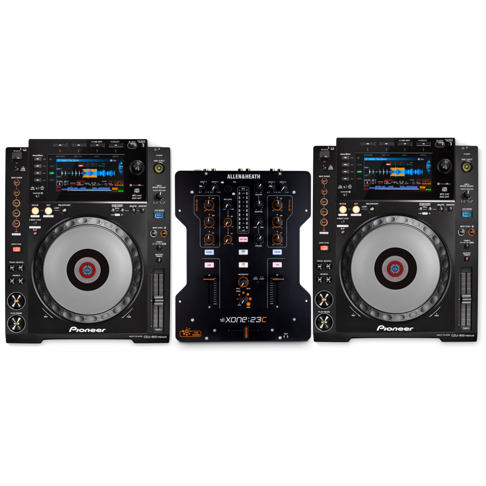 2x Pioneer DJ CDJ-900 NEXUS Players + Allen & Heath Xone:23C Mixer 