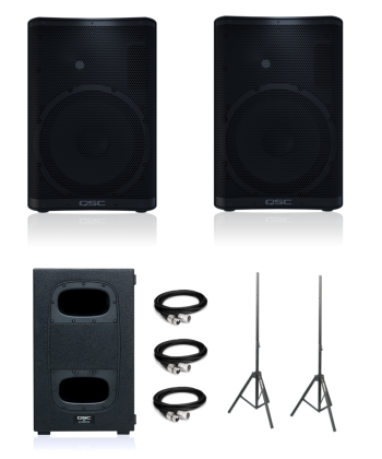 QSC CP12 (Pair) + KS112 (Single) + Speaker Stands and XLR Cables Bundle