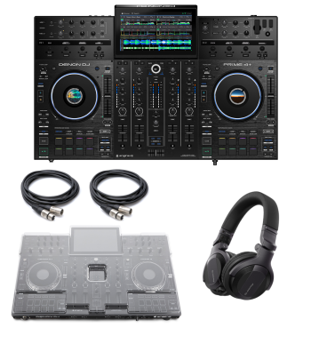 Denon DJ Prime 4+ + Protective Cover, Cables and Pioneer Headphones Bundle