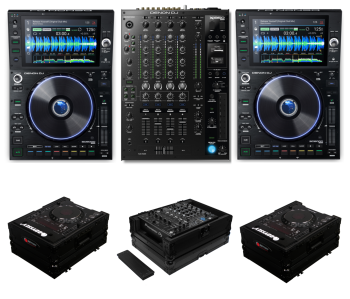 Denon DJ SC6000 Players + Denon DJ X1850 Mixer, Odyssey FZCDJBL & FZ12MIXXDBL Cases Bundle