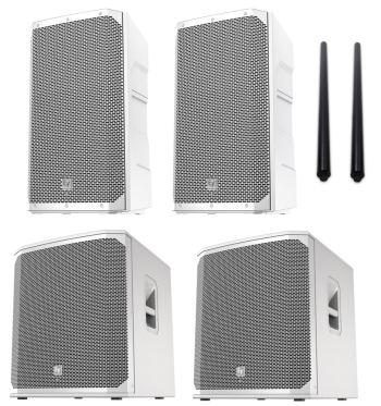  2x Electro-Voice ELX200-12P Speakers (White) + 2x ELX200-18SP Subwoofers (White) + 2x Poles Bundle