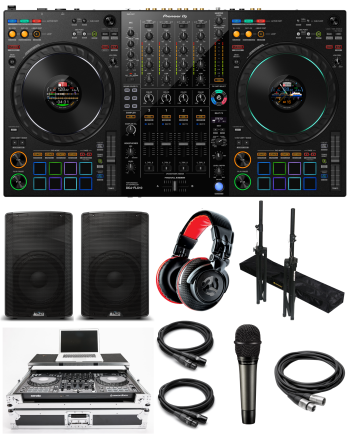 Pioneer DJ DDJ-FLX10 "Party Rocker" Bundle with Case, Headphones, Mic, Speakers, Stands & XLR Cables