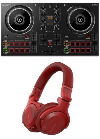 Pioneer DJ DDJ-200 + Pioneer DJ HDJ-CUE1BT-R (Matte Red) Headphones Bundle