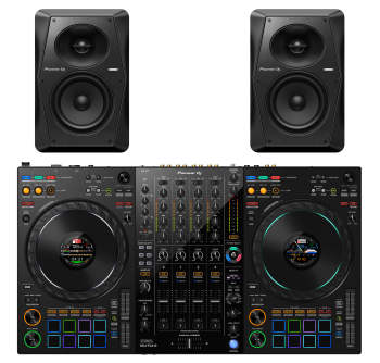 Pioneer DJ DDJ-FLX10 + 2x Pioneer DJ VM-50 Monitors (Pair, Black) Bundle