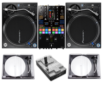Pioneer DJ DJM-S11 Mixer + 2x Pioneer PLX-1000 Turntables and Decksaver Covers Bundle 