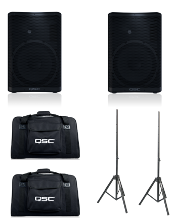 QSC CP12 (Pair) + CP12 Totes + Speaker Stands Bundle