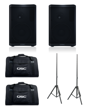 QSC CP8 (Pair) + CP8 Totes and Speaker Stands Bundle