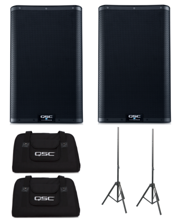 QSC K10.2 (Pair) + K10 Totes + Speaker Stands Bundle
