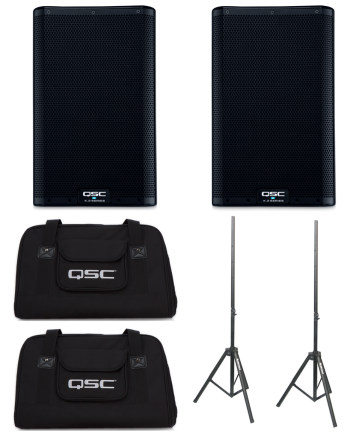 QSC K8.2 (Pair) + K8 Totes + Speaker Stands Bundle