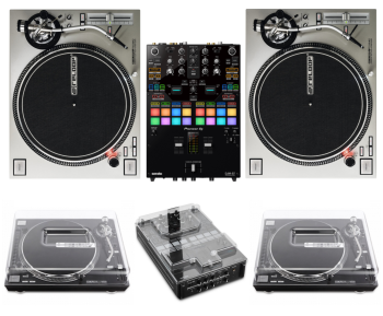 Pioneer DJ DJM-S7 Mixer + 2x Reloop RP-7000 MK2 Turntables (Silver) and Decksaver Covers Bundle 