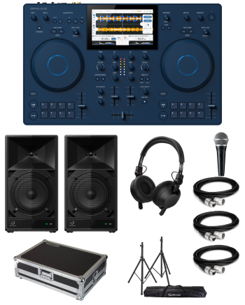 AlphaTheta OMNIS-DUO "Party Rocker" Bundle with Case, Headphones, Mic, Speakers, Stands & XLR Cables