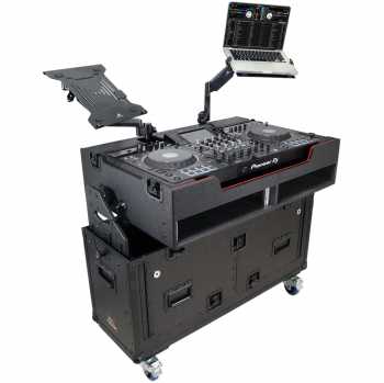 ProX XZF-UCXX - Flip-Ready Hydraulic DJ Flight Case For Pioneer DDJ-REV7 XDJ-XZ Opus Quad with Wheels and 2x Laptop Trays (Black)