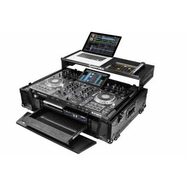 Odyssey FZGSPRIME4W2BL - Denon Prime 4 Black Flight Case with Patented Glide Laptop Platform and 2U Rack Space