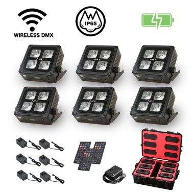 JMAZ MAD PAR 4IP 6PK - 6x 60W RGBWA+UV LED Battery Powered Outdoor Uplight Kit (Package of 6)