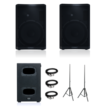 QSC CP12 (Pair) + KS112 (Single) + Speaker Stands and XLR Cables Bundle