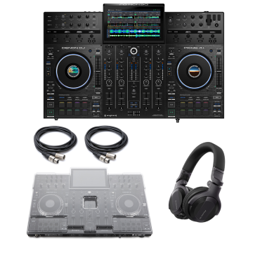Denon DJ Prime 4+ + Protective Cover, Cables and Pioneer Headphones Bundle