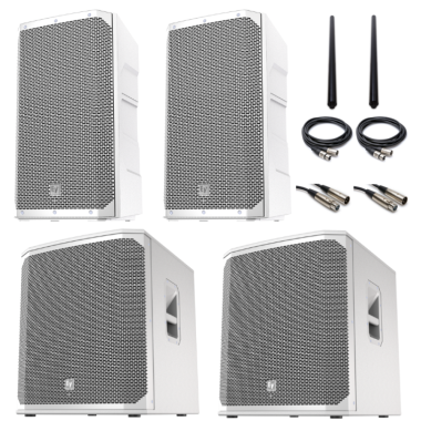  2x Electro-Voice ELX200-12P Speakers (White) + 2x ELX200-18SP Subwoofers (White) + 2x Poles + 4x Hosa Cables Bundle