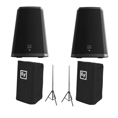 2x Electro-Voice ZLX-12BT-US + Protective Covers and Speaker Stand Bundle 