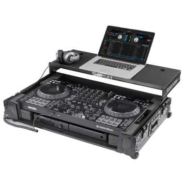 Odyssey FZGSDDJFLX10CWBL - Black Label, 1U Flight Case for the Pioneer DJ DDJ-FLX10 Controller with Glide Style Laptop Platform and Corner Wheels (CONTROLLER NOT INCLUDED)