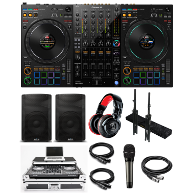 Pioneer DJ DDJ-FLX10 "Party Rocker" Bundle with Case, Headphones, Mic, Speakers, Stands & XLR Cables