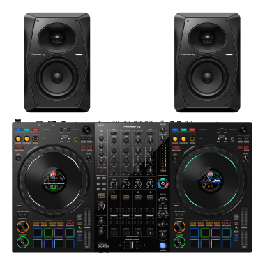 Pioneer DJ DDJ-FLX10 + 2x Pioneer DJ VM-50 Monitors (Pair, Black) Bundle